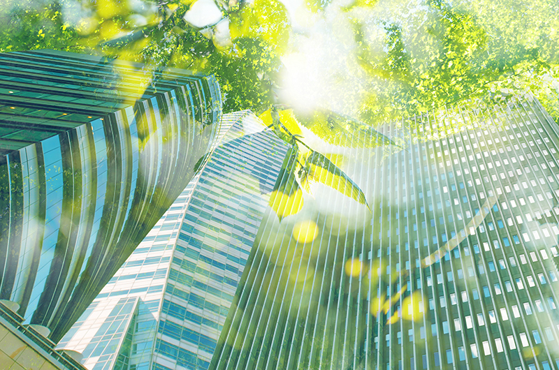 Go,Green,Concept.,Low,Angle,View,Of,Modern,Building,And