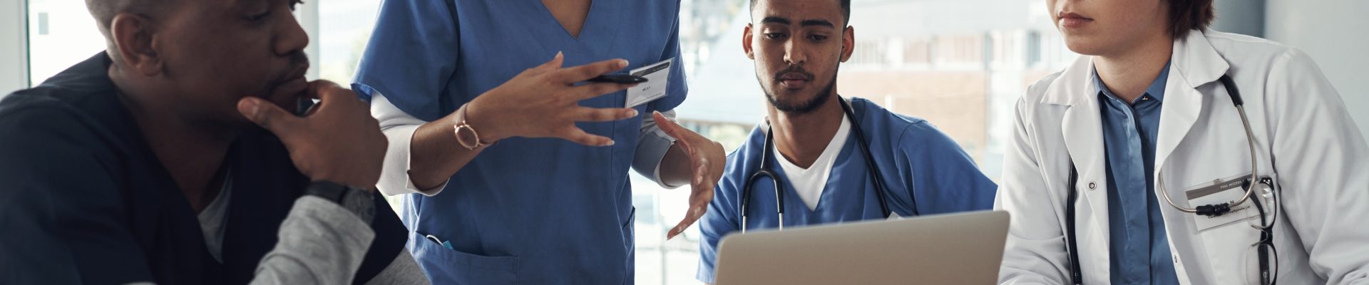 Healthcare people with online research for clinical trial